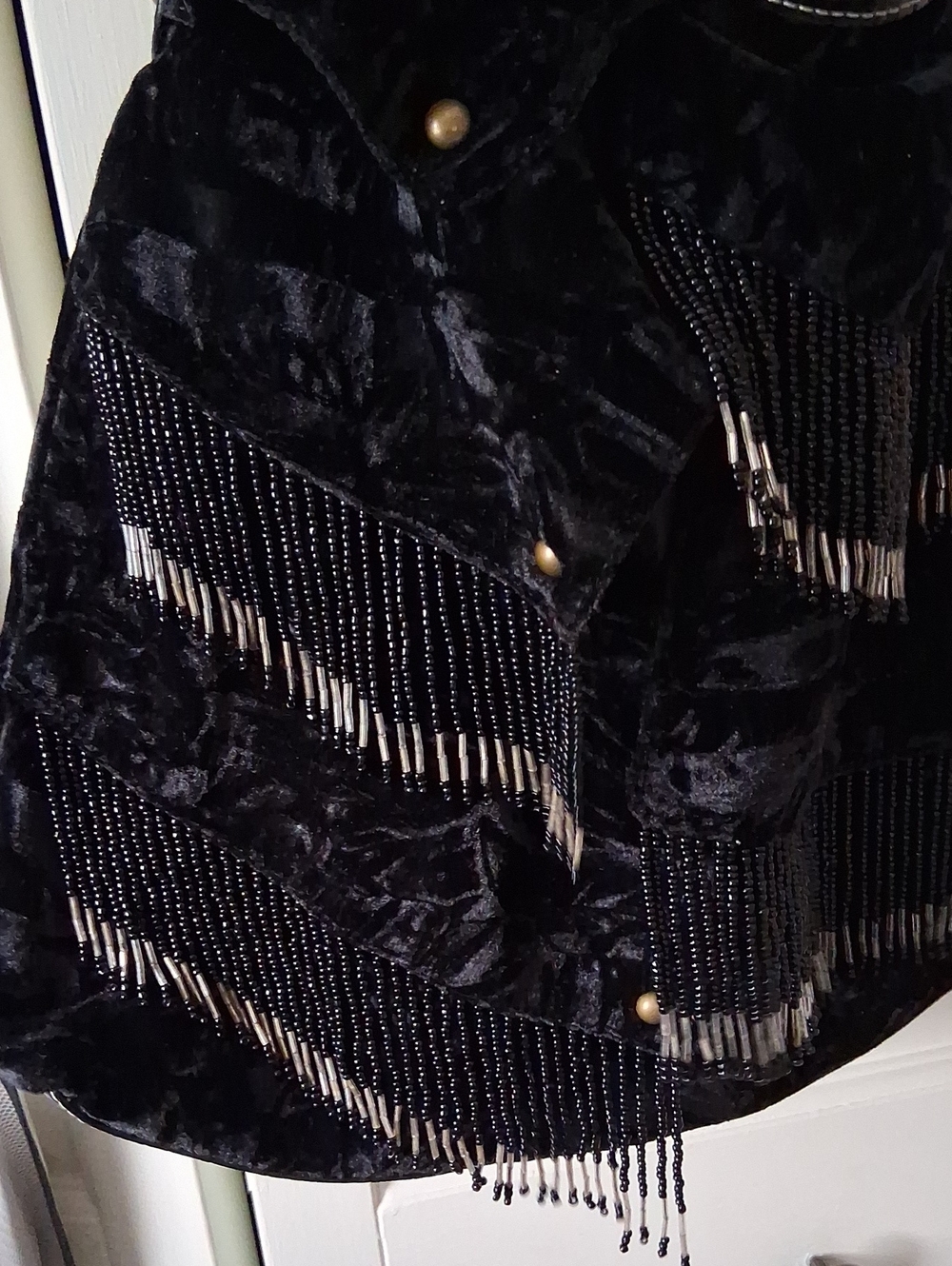 Black Beaded Fringe Hobo Purse Bag - Picture 6 of 9